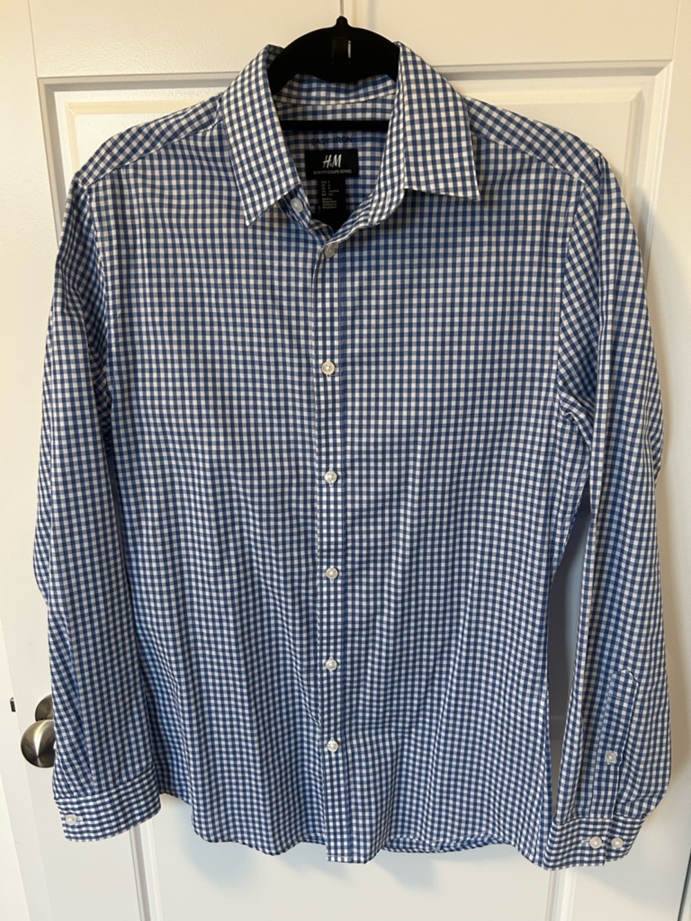 H&M Men's Blue & White Gingham Button-Down Shirt